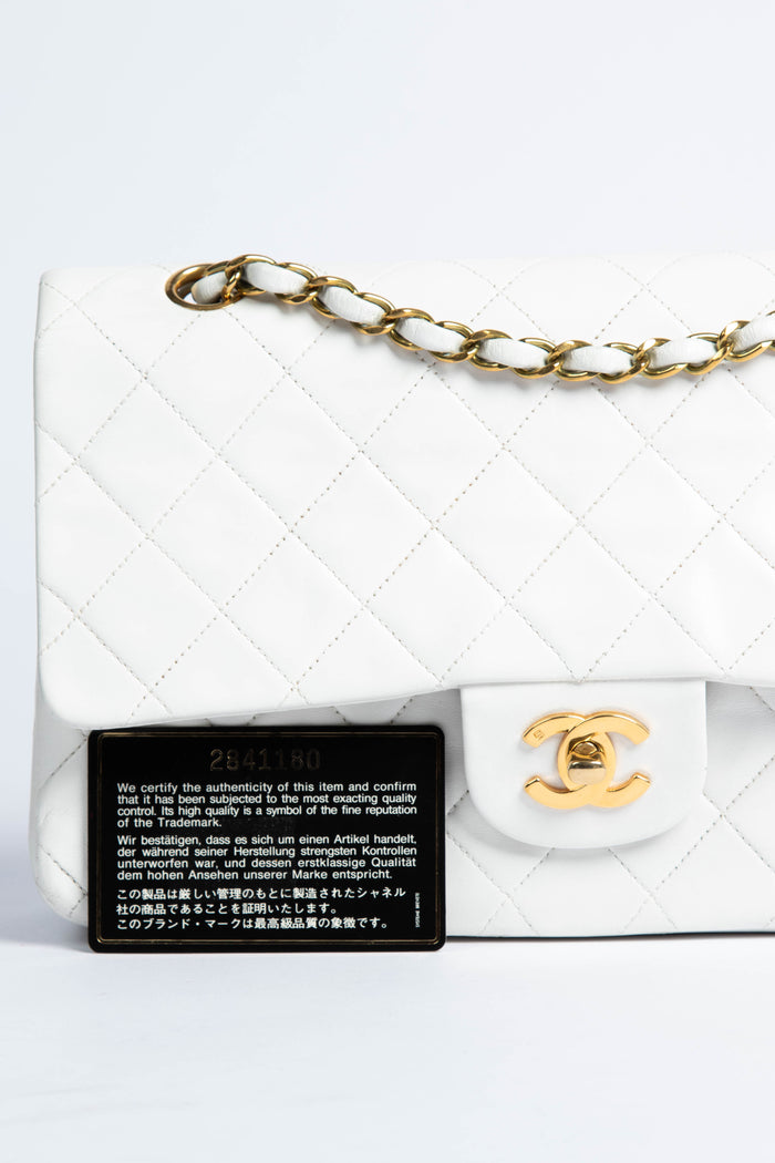 90s Vintage Chanel White Classic Medium Double Flap GHW