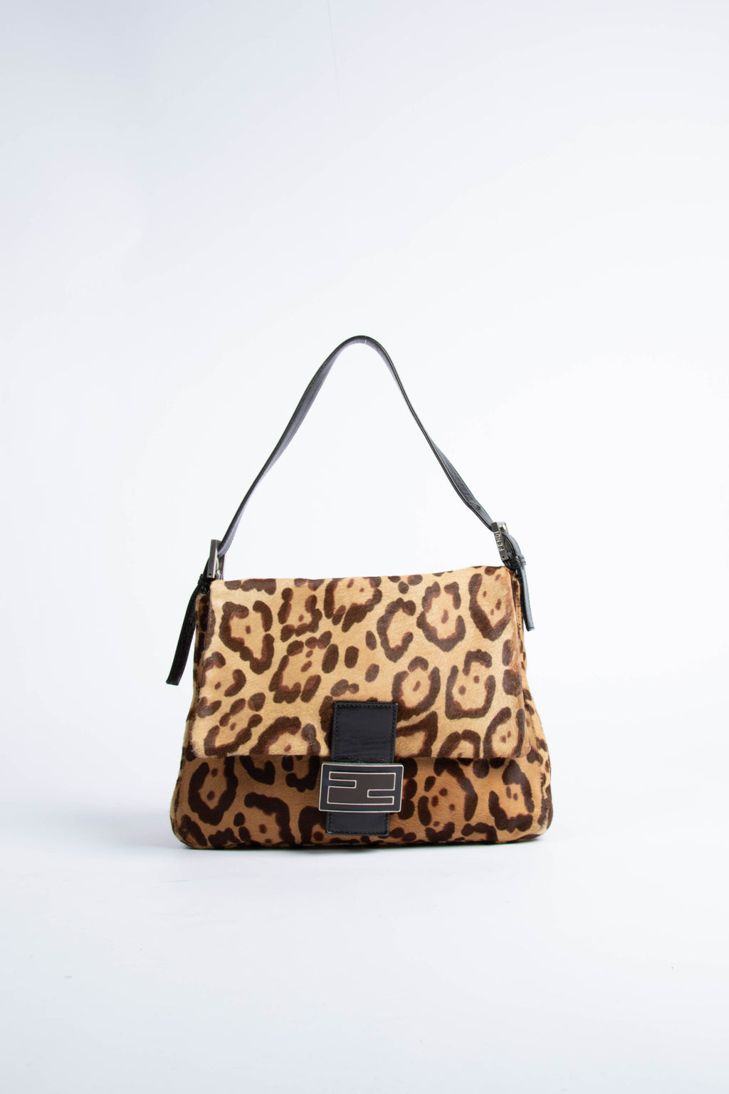 Vintage Fendi Leopard Pony Hair Mamma Baguette Shoulder Bag