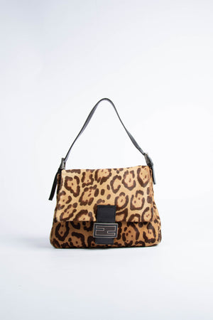 Vintage Fendi Leopard Pony Hair Mamma Baguette Shoulder Bag