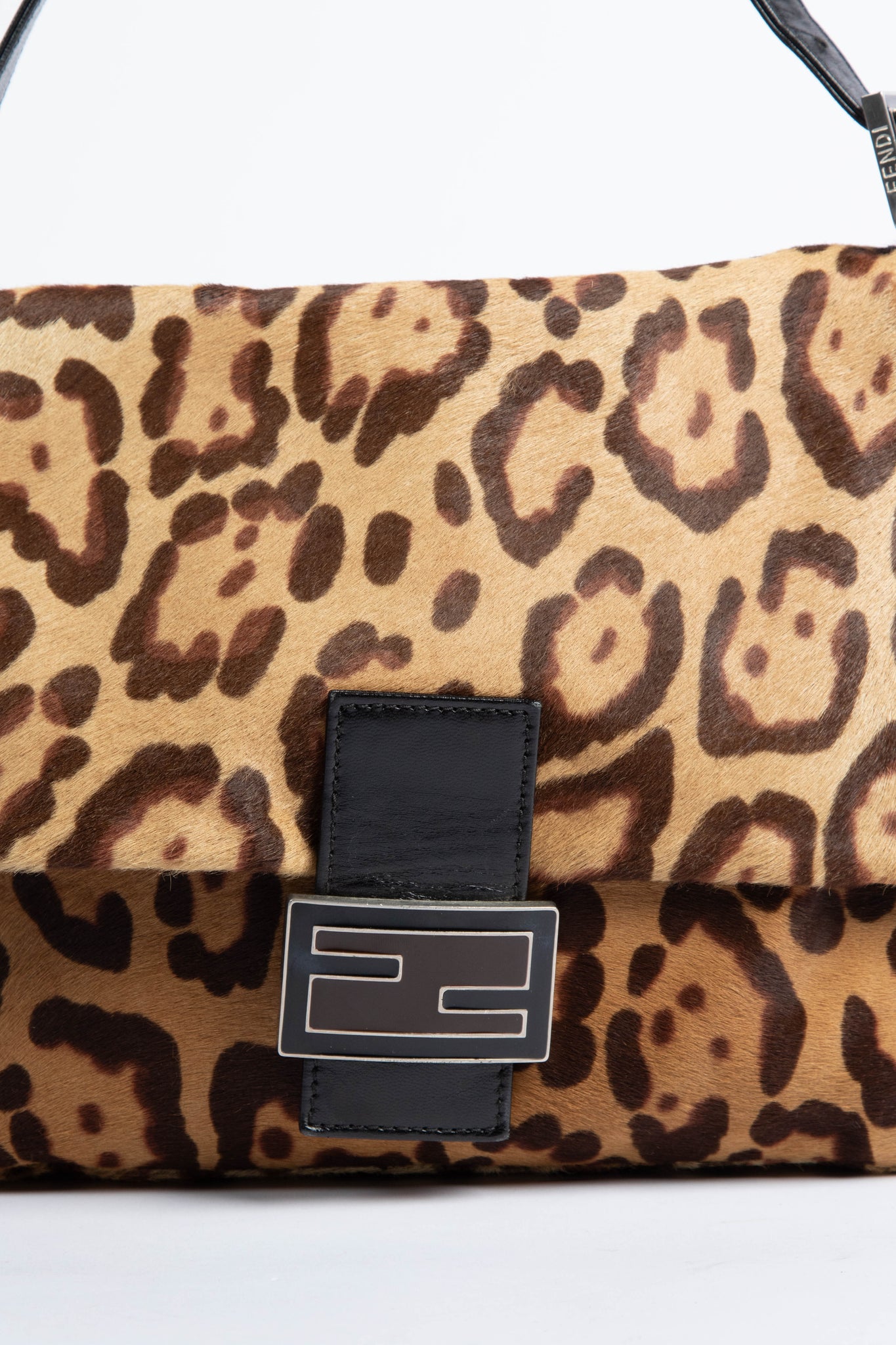 Vintage Fendi Leopard Pony Hair Mamma Baguette Shoulder Bag