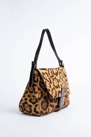 Vintage Fendi Leopard Pony Hair Mamma Baguette Shoulder Bag