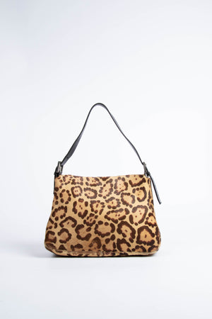 Vintage Fendi Leopard Pony Hair Mamma Baguette Shoulder Bag