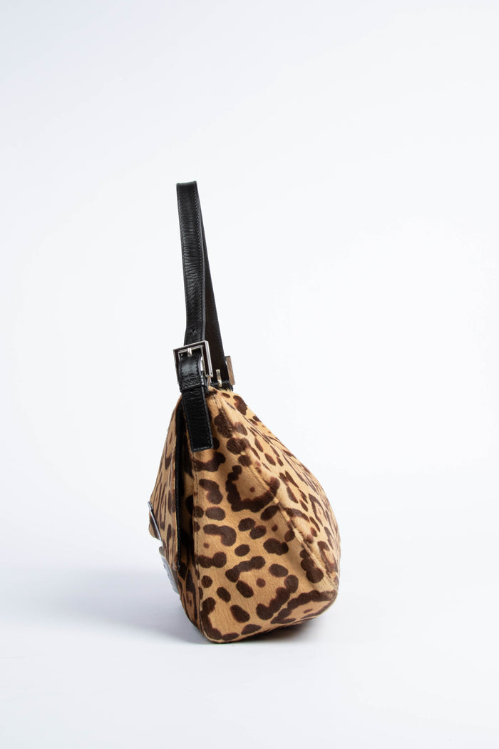 Vintage Fendi Leopard Pony Hair Mamma Baguette Shoulder Bag