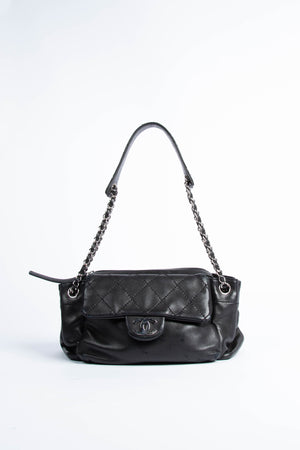 Vintage Chanel Black Leather CC Shoulder Bag