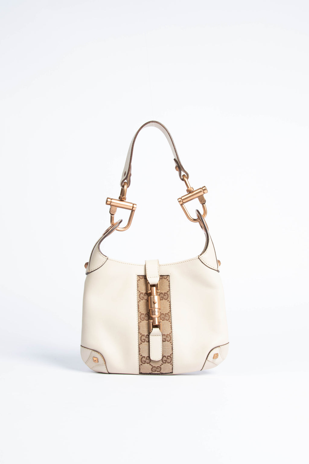 Vintage Gucci Cream Nailhead Small Jackie Shoulder Bag