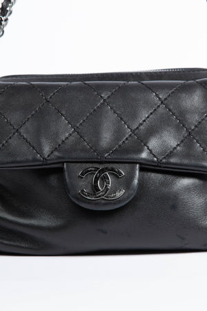 Vintage Chanel Black Leather CC Shoulder Bag