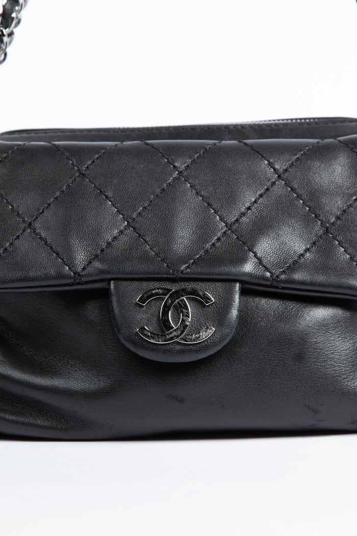 Vintage Chanel Black Leather CC Shoulder Bag