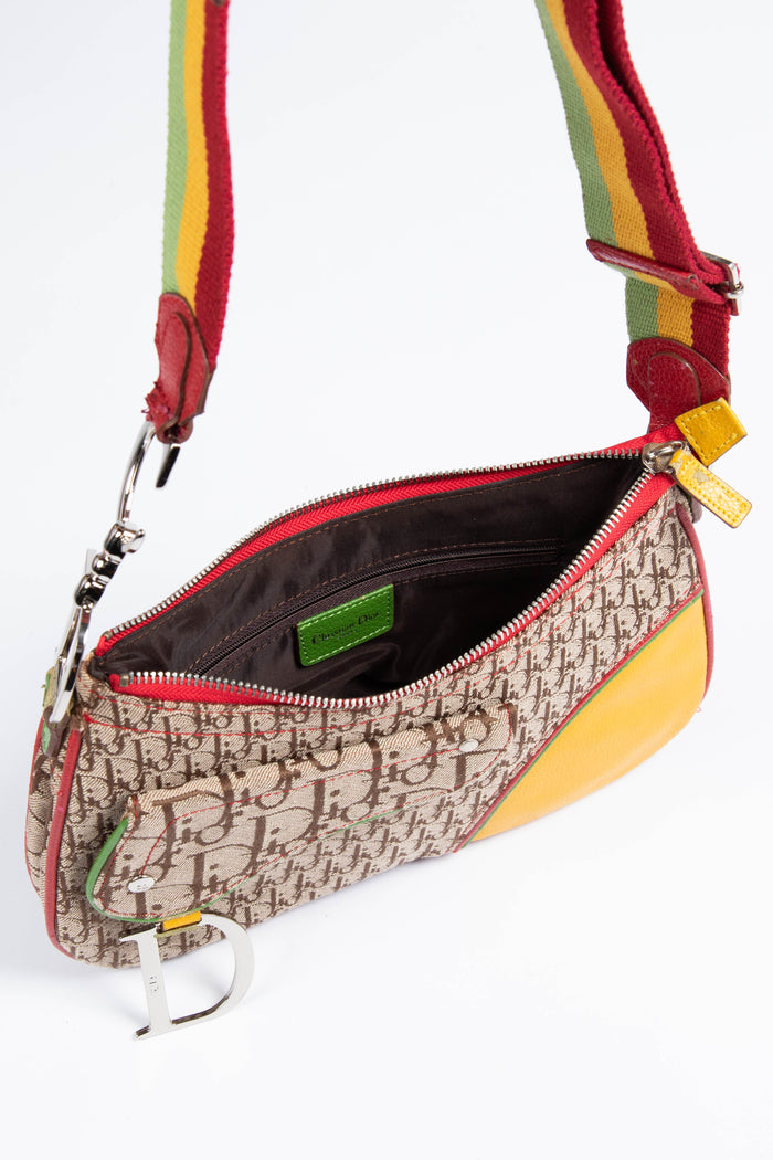 2000s Christian Dior Rasta Saddle Crossbody Bag