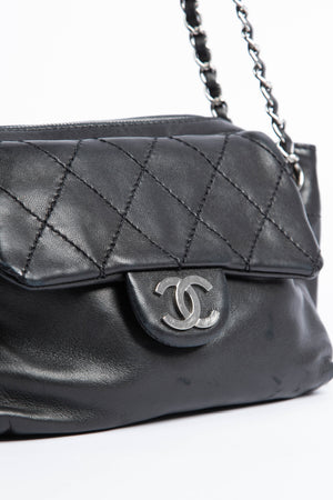 Vintage Chanel Black Leather CC Shoulder Bag