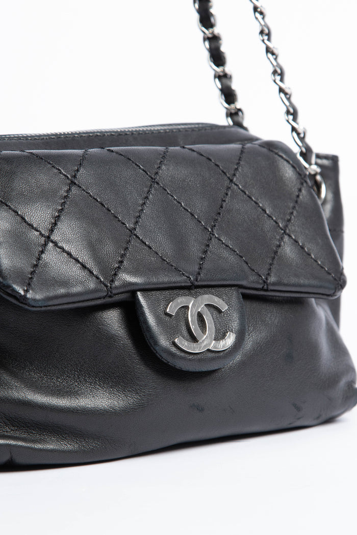 Vintage Chanel Black Leather CC Shoulder Bag