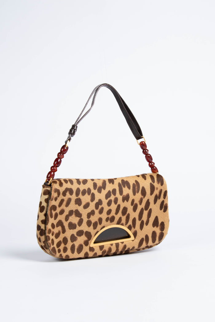 2000s Christian Dior Leopard Pony Hair Shoulder Bag