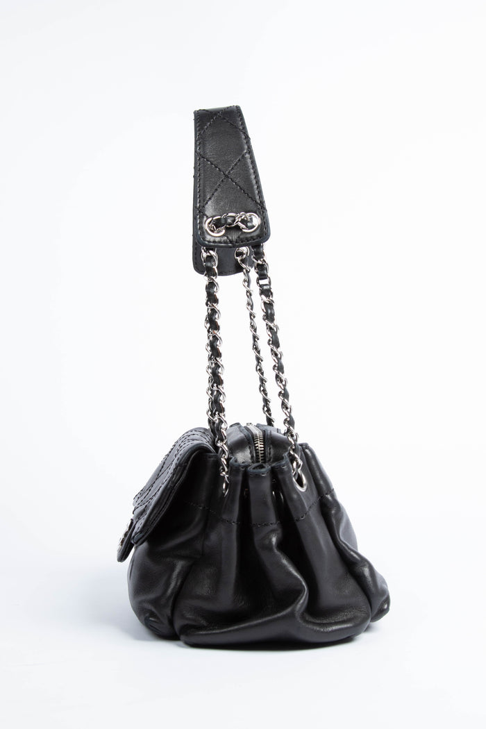 Vintage Chanel Black Leather CC Shoulder Bag