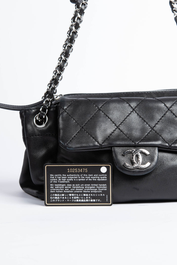 Vintage Chanel Black Leather CC Shoulder Bag