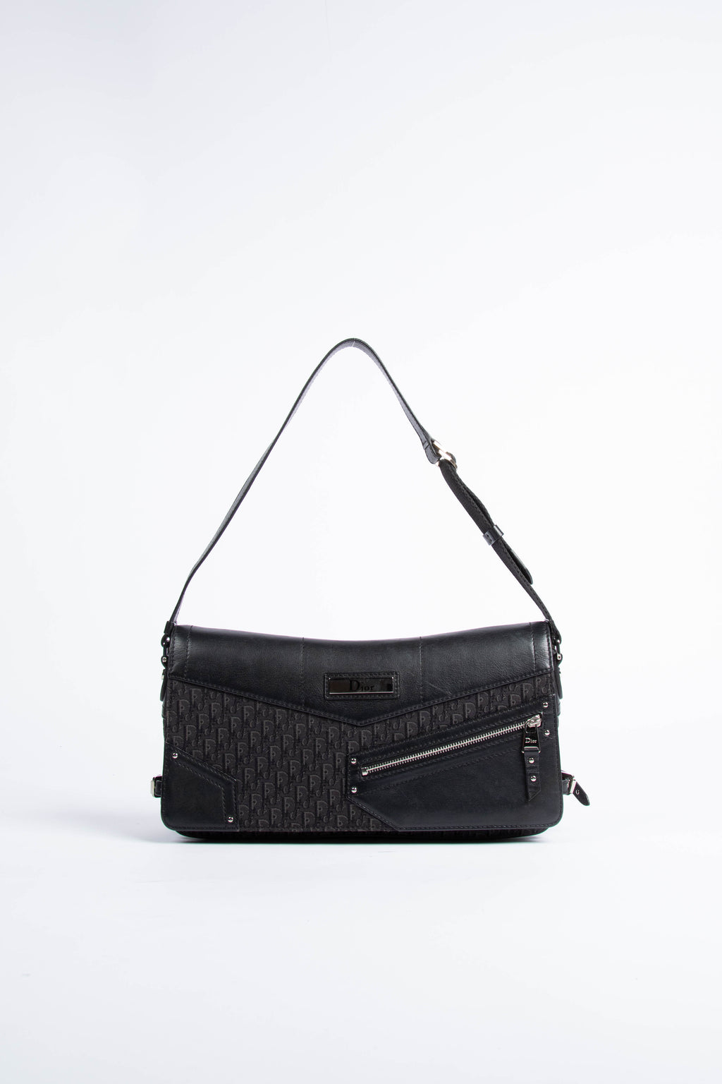 2000s Christian Dior Black Monogram Shoulder Bag