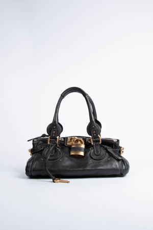 2000s Chloe Black Leather Paddington Shoulder Bag