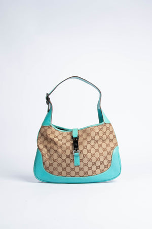 Vintage Gucci Blue Leather & Monogram Jackie Bag