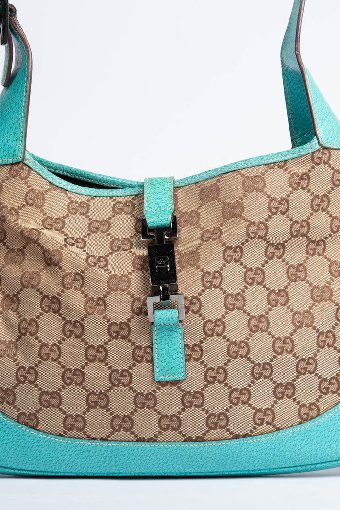 Vintage Gucci Blue Leather & Monogram Jackie Bag