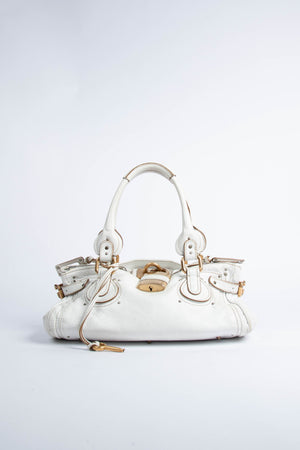 2000s Chloe White Leather Paddington Shoulder Bag