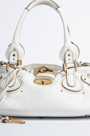 2000s Chloe White Leather Paddington Shoulder Bag