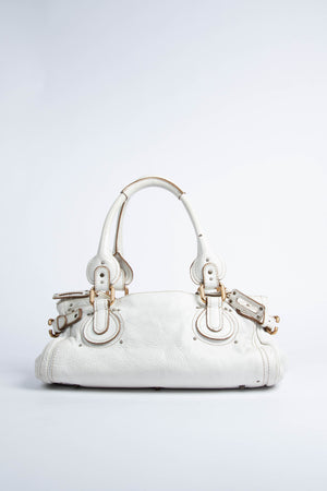 2000s Chloe White Leather Paddington Shoulder Bag