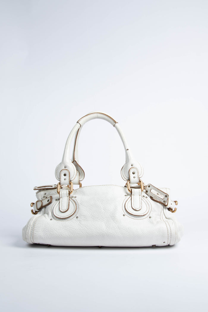 2000s Chloe White Leather Paddington Shoulder Bag