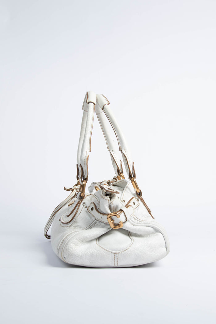 2000s Chloe White Leather Paddington Shoulder Bag