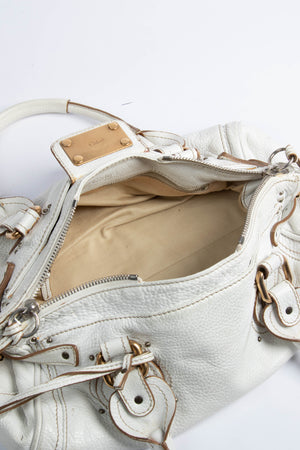 2000s Chloe White Leather Paddington Shoulder Bag