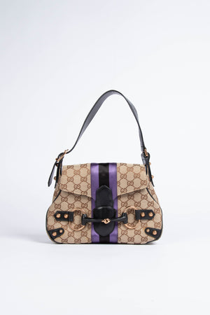 Vintage Gucci Classic GG Monogram Purple Horsebit Shoulder Bag