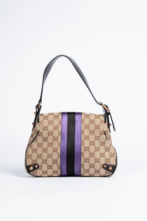 Vintage Gucci Classic GG Monogram Purple Horsebit Shoulder Bag