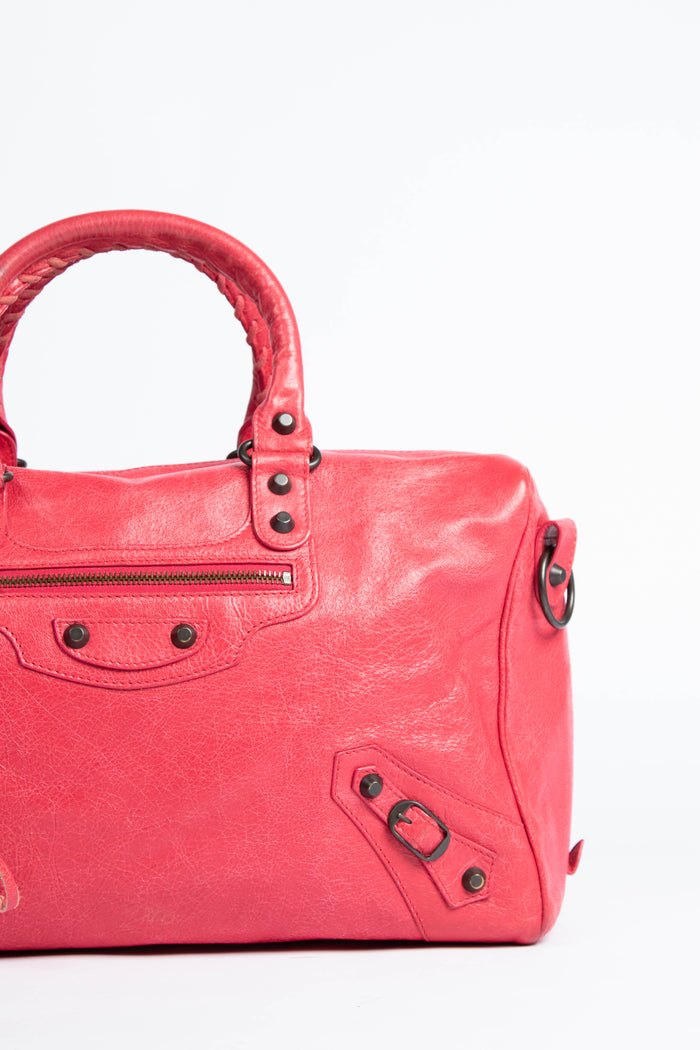 2000s Balenciaga Hot Pink Leather Polly Boston Bag