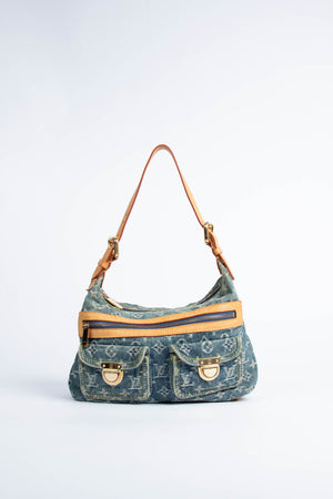 2000s Louis Vuitton Blue Denim Baggy PM Monogram Shoulder Bag