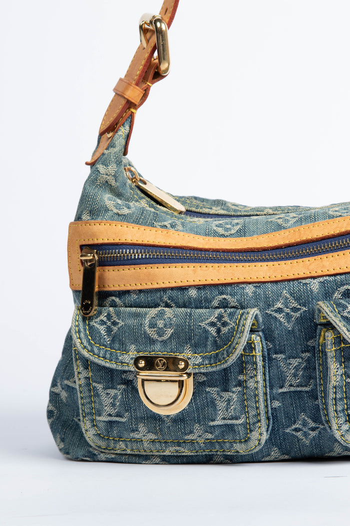 2000s Louis Vuitton Blue Denim Baggy PM Monogram Shoulder Bag