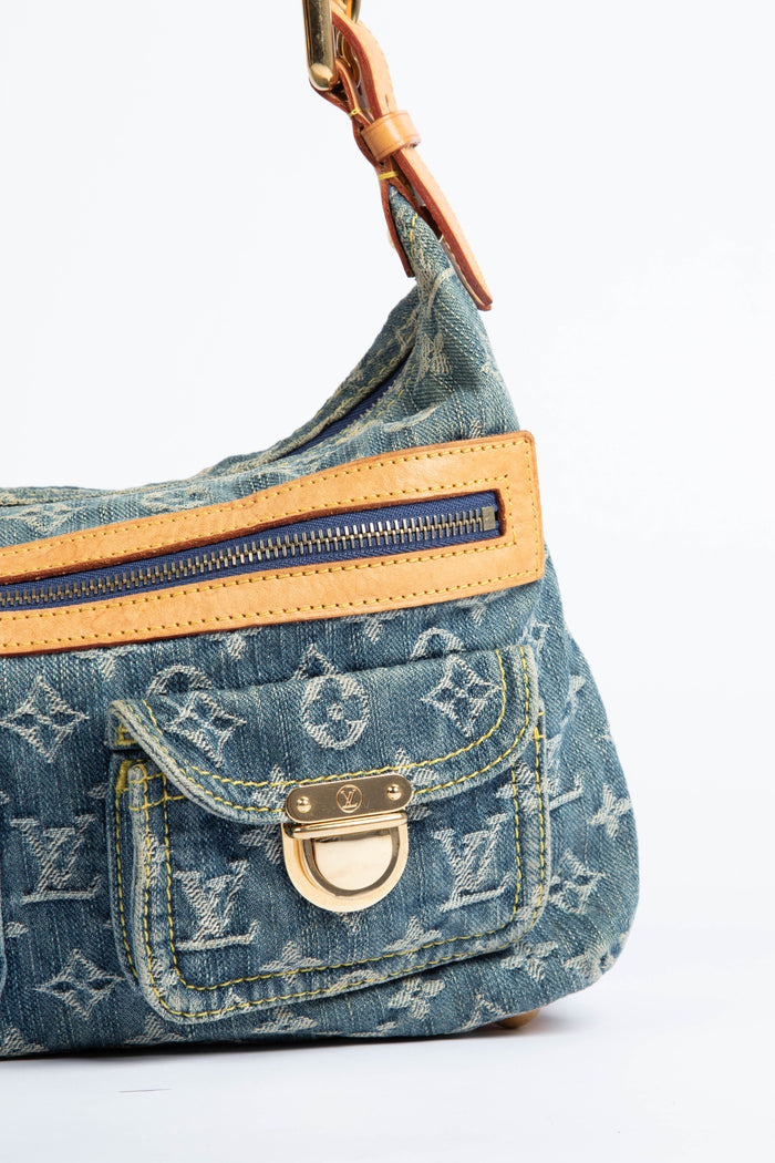 2000s Louis Vuitton Blue Denim Baggy PM Monogram Shoulder Bag