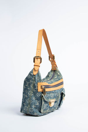 2000s Louis Vuitton Blue Denim Baggy PM Monogram Shoulder Bag