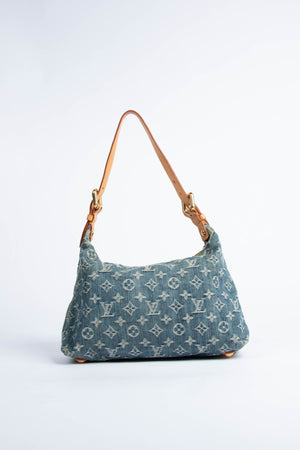 2000s Louis Vuitton Blue Denim Baggy PM Monogram Shoulder Bag