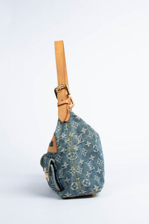 2000s Louis Vuitton Blue Denim Baggy PM Monogram Shoulder Bag