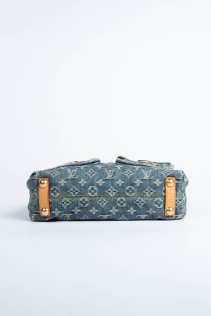 2000s Louis Vuitton Blue Denim Baggy PM Monogram Shoulder Bag