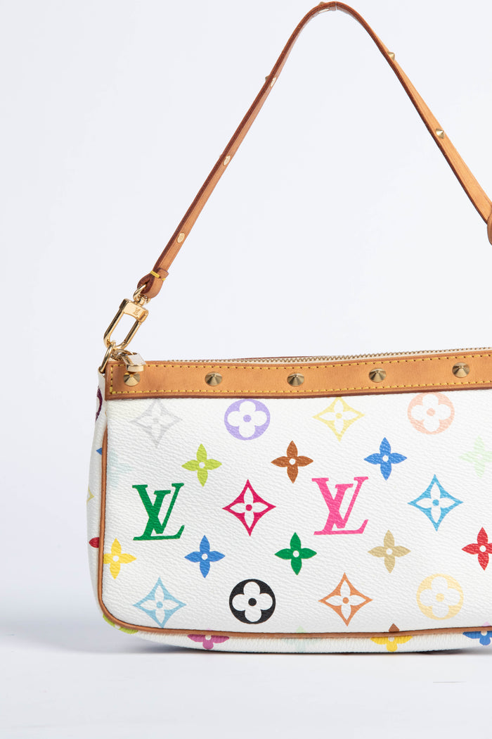 2000s Louis Vuitton x Takashi Murakami White Multicolour Pochette Accessoires