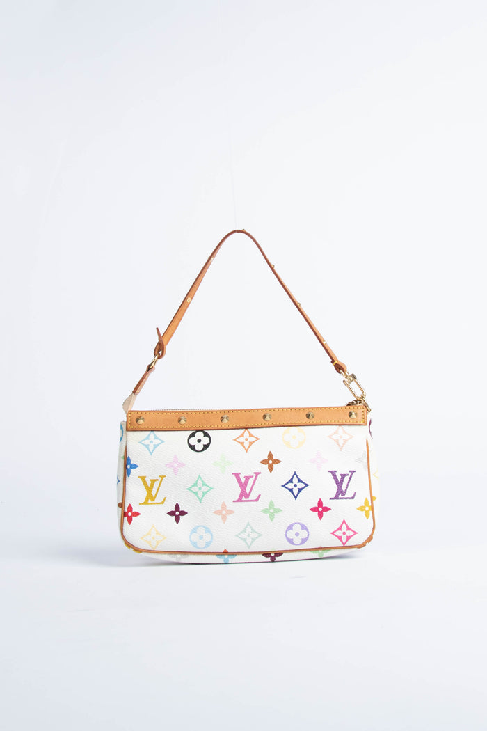 2000s Louis Vuitton x Takashi Murakami White Multicolour Pochette Accessoires