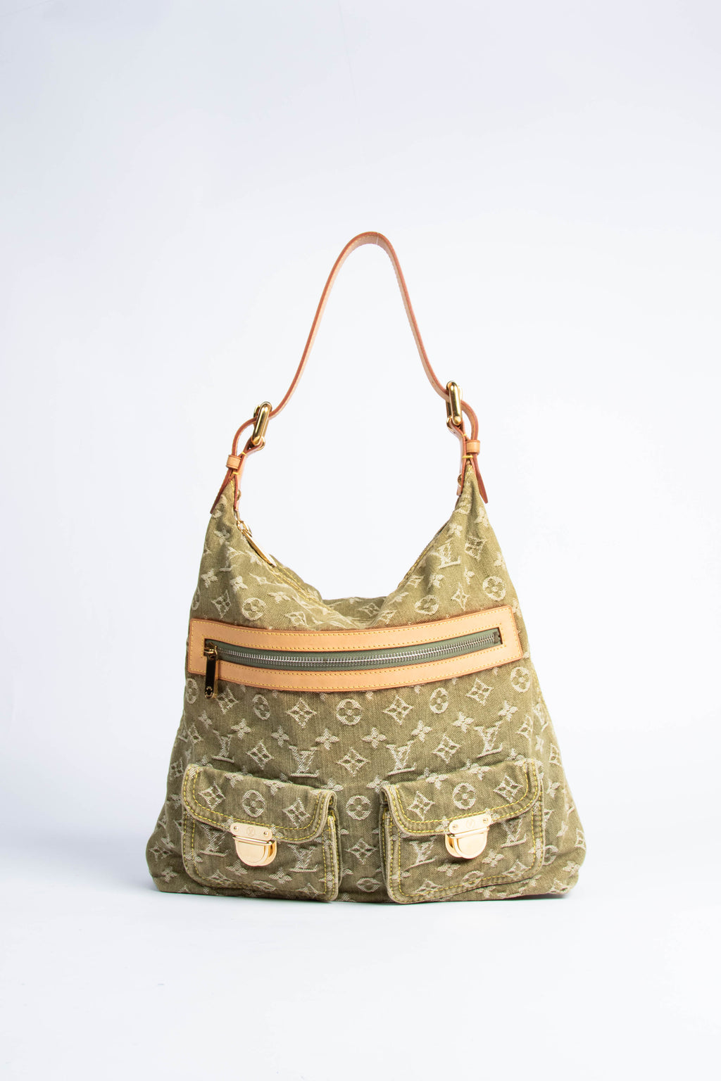 2000s Louis Vuitton Green Denim Baggy GM Monogram Shoulder Bag