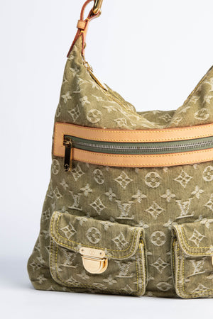 2000s Louis Vuitton Green Denim Baggy GM Monogram Shoulder Bag