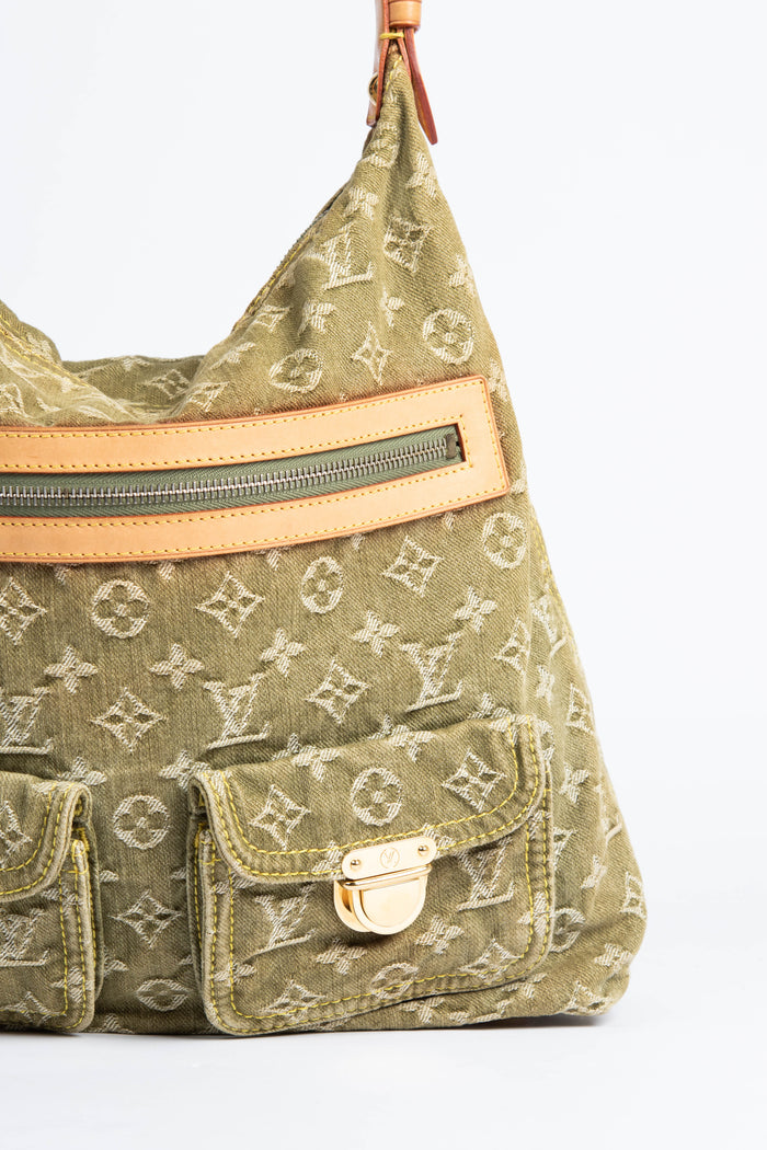 2000s Louis Vuitton Green Denim Baggy GM Monogram Shoulder Bag