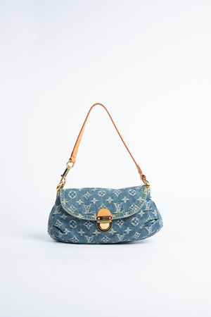 2000s Louis Vuitton Pleaty PM Blue Denim Shoulder Bag