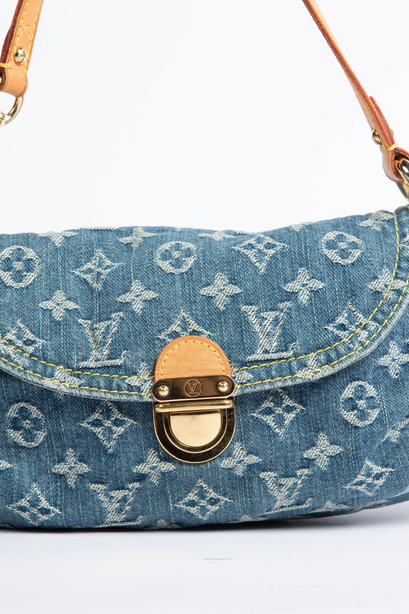 2000s Louis Vuitton Pleaty PM Blue Denim Shoulder Bag