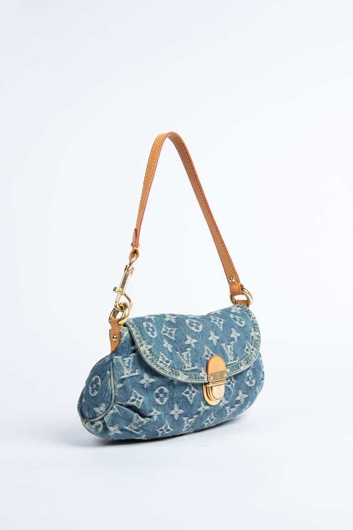 2000s Louis Vuitton Pleaty PM Blue Denim Shoulder Bag