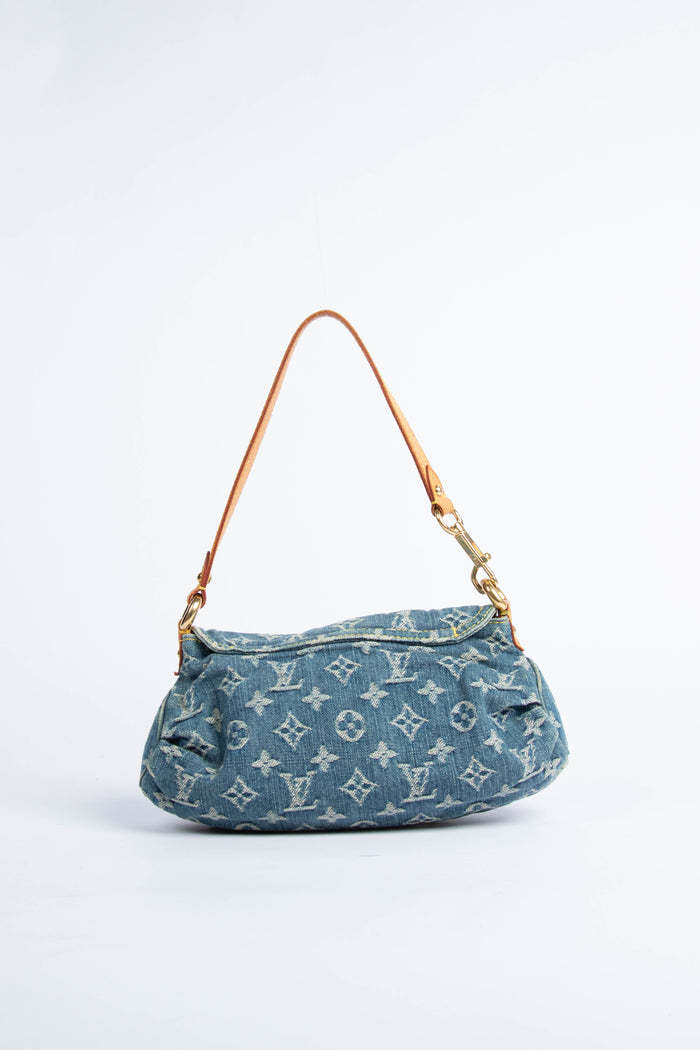 2000s Louis Vuitton Pleaty PM Blue Denim Shoulder Bag