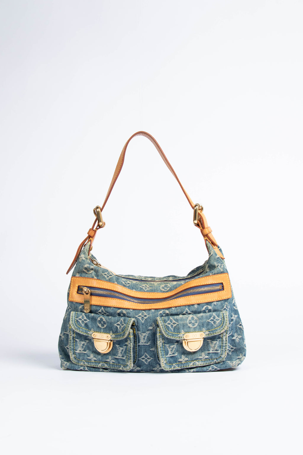 2000s Louis Vuitton Blue Denim Baggy PM Monogram Shoulder Bag