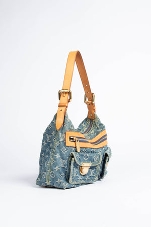 2000s Louis Vuitton Blue Denim Baggy PM Monogram Shoulder Bag