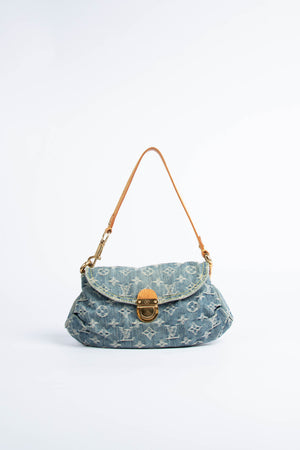 2000s Louis Vuitton Pleaty PM Blue Denim Shoulder Bag