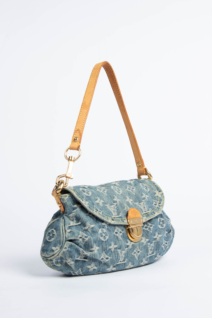 2000s Louis Vuitton Pleaty PM Blue Denim Shoulder Bag